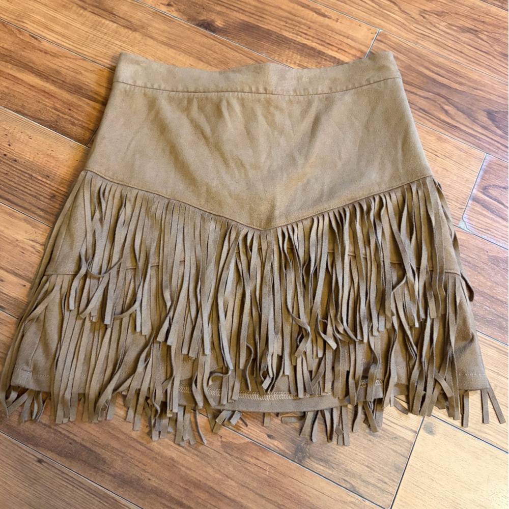 Altered state faux suede fringe skirt